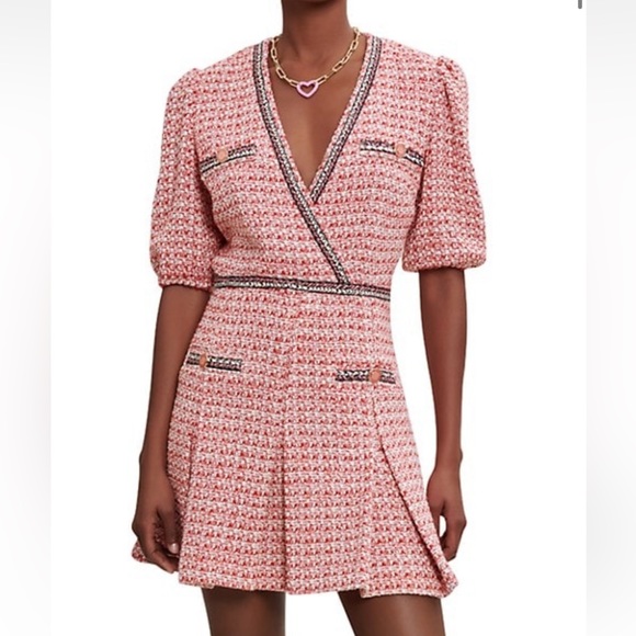 Maje Renetia Pink Tweed Puff-Sleeve Minidress NWT - Picture 2 of 8